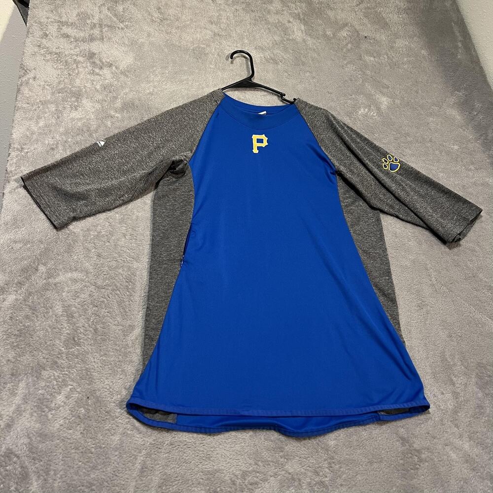 Pittsburgh Panthers Majestic Shirt Mens Medium Blue Gray Raglan 3/4 Sleeve
